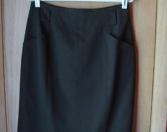 vintage olivewood combo Linda Allard for Ellen Tracy dark olive wool skirt