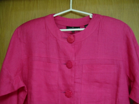 vintage shocking pink Carole Little linen dress si