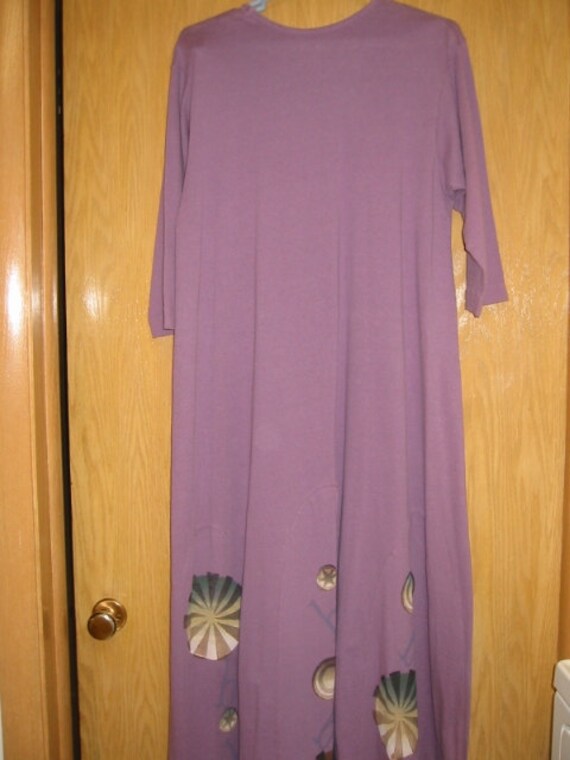 Vintage 'Blue Fish' purple dress with long, gored skirt . . size small .  .organic cotton. .hand painted . . made in the USA . .never worn