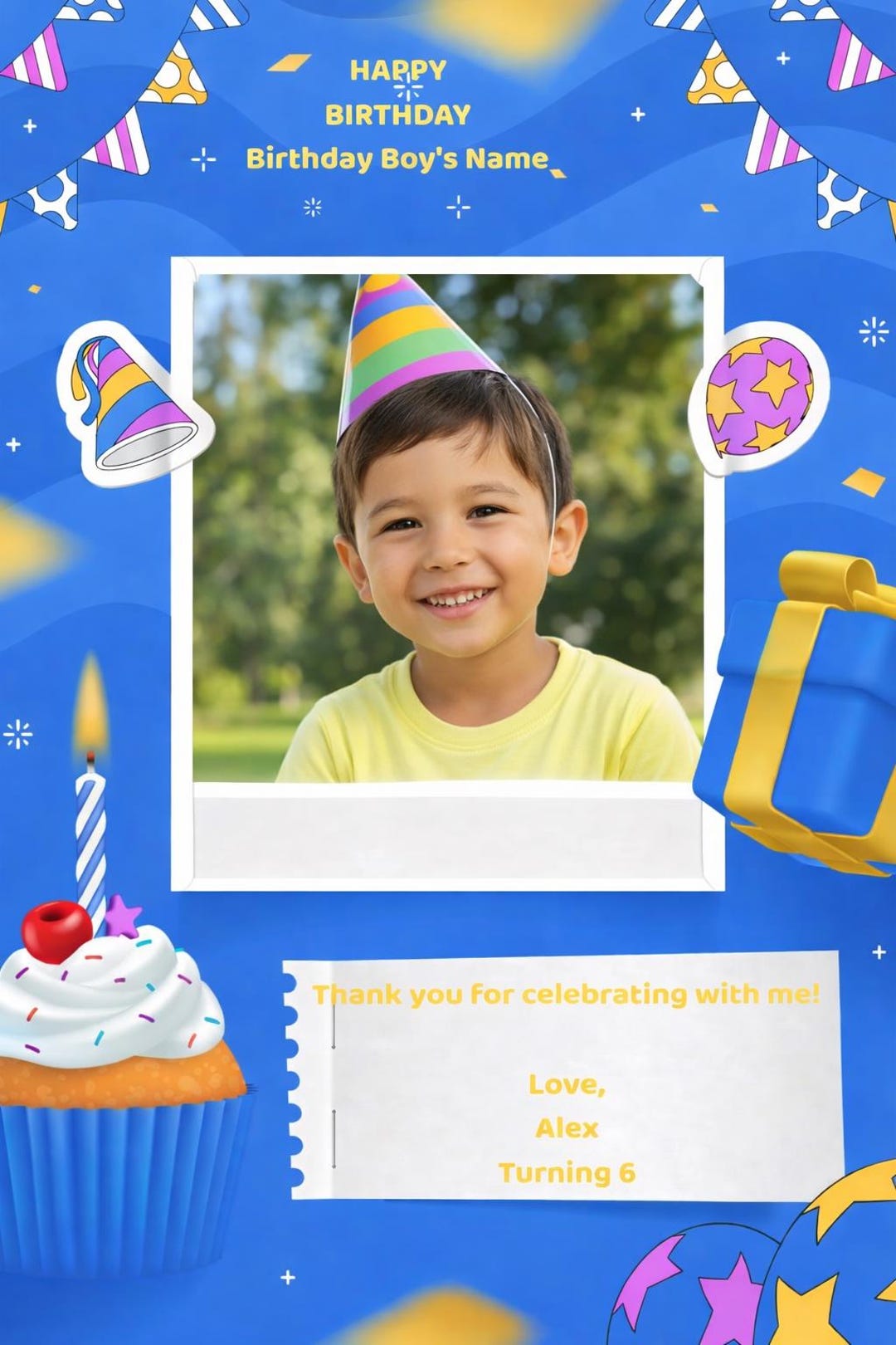 Editable Kids Photo Birthday Thank You Card Template (canva) - Etsy