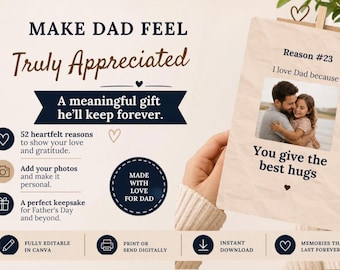 Tarjetas imprimibles con 52 razones por las que amo a papá