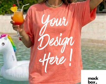 Comfort Colors C1717 Cantaloupe Mockup C1717 Summer Lifestyle Mockup Pinterest Model Boho Trendy Beach Orange T-shirt Mockup Cantaloupe 1717