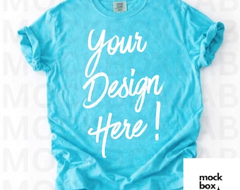 Comfort Colors C1717 Lagoon T-Shirt Flat Lay Mockup C1717 Blue Shirt Mockup Simple Neutral Tshirt Basic Plain Shirt Mockup Digital Download