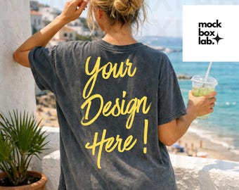 Comfort Colors 1717 Pepper Shirt Back Side Mockup Back C1717 Shirt Mock Summer Lifestyle C1717 Mockup Trendy Gray Tee Mock Digital Download