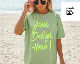 Comfort Colors 1717 Celadon Mockup C1717 Summer Lifestyle Mockup Pinterest Model Influencer Trendy Beach Green T-Shirt Mock Digital Download