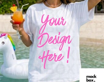 Comfort Colors C1717 White Mockup C1717 Summer Lifestyle Mockup Pinterest Model Influencer Trendy Beach T-shirt Mockup White 1717 Mock