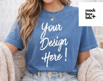 Comfort Colors C1717 Blue Jean T-shirt Mockup 1717 Blue Shirt Mockup Pinterest Aesthetic Tee Cozy Summer Boho Tshirt Mockup Digital Download
