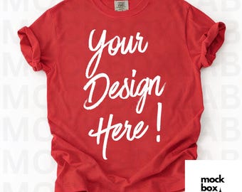 Comfort Colors C1717 Red T-Shirt Flat Lay Mockup C1717 Red Shirt Mockup Simple Neutral Minimal Red Basic Plain Shirt Mockup Digital Download
