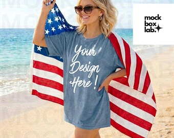 Comfort Colors 1717 Blue Jean T-shirt Mockup C1717 Lifestyle 4th of July USA Anniversary Mockup Summer Lifestyle Shirt Mock Digital Download