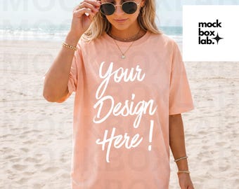 Comfort Colors 1717 Peachy Mockup C1717 Summer Lifestyle Mockup Pinterest Model Influencer Tee Trendy Beach T-Shirt Mockup Digital Download