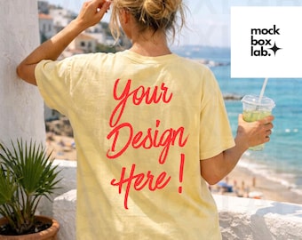 Butter Comfort Colors 1717 Shirt Back Side Mockup C1717 Shirt Back Mock Summer Vibes C1717 Mockup Trendy Yellow Tee Mockup Digital Download