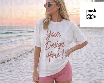 Comfort Colors C1717 Ivory Mockup C1717 Summer Lifestyle Beach Mockup Pinterest aesthetic Trendy Beachwear T-shirt Mockup Digital Download