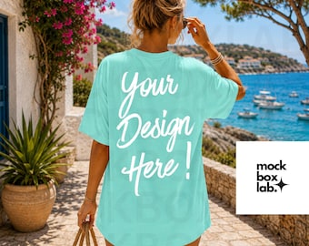 Comfort Colors 1717 Island Reef Mockup Back Side 1717 Back Mock C1717 Summer Mockup Neon Comfort Colors Island Reef Back Mockup Summer Shirt