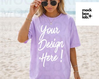 Comfort Colors 1717 Orchid Mockup C1717 Summer Lifestyle Mockup Pinterest Model Influencer Tee Trendy Beach T-shirt Mockup Digital Download