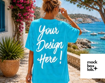 Comfort Colors 1717 Sapphire Mockup Back Sapphire 1717 Back Mockup C1717 Summer Mockup Sapphire Comfort Colors Back Mockup Beach Tshirt Mock
