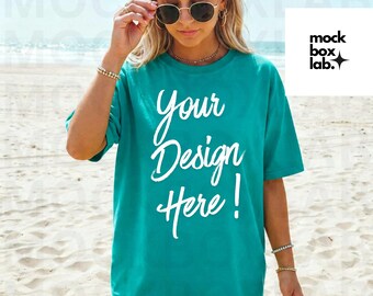 Comfort Colors 1717 Seafoam Mockup C1717 Summer Lifestyle Mockup Pinterest Model Influencer Trendy Beach Shirt Mock Digital Download