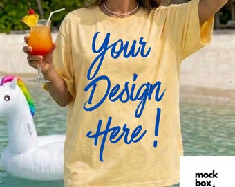Comfort Colors C1717 Butter Mockup C1717 Summer Lifestyle Mockup Pinterest Model Boho Trendy Beach Yellow T-shirt Mockup Butter 1717 Mock