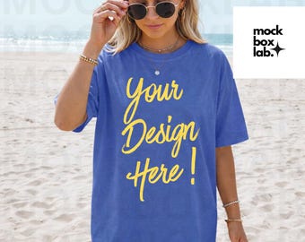 Comfort Colors 1717 Flo Blue Mockup C1717 Summer Lifestyle Mockup Pinterest Model Influencer Trendy Beach T-Shirt Mockup Digital Download