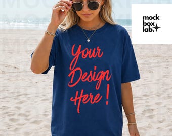 Comfort Colors 1717 China Blue Mockup C1717 Summer Lifestyle Mockup Pinterest Model Influencer Trendy Beach T-shirt Mockup Digital Download