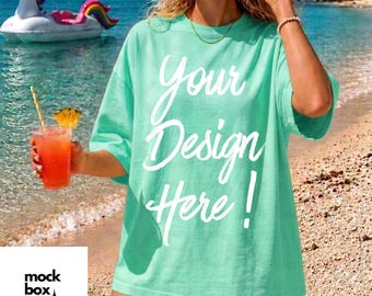 Comfort Colors 1717 Island Reef Mockup C1717 Summer Lifestyle Mockup Pinterest Model Boho Trendy Beach Shirt Mock 1717 Island Reef Mockup