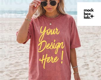 Comfort Colors 1717 Cumin Mockup C1717 Summer Lifestyle Mockup Pinterest Model Influencer Trendy Beach Cumin T-Shirt Mockup Digital Download