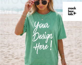 Comfort Colors 1717 Grass Mockup C1717 Summer Lifestyle Mockup Pinterest Model Influencer Trendy Beach Green T-shirt Mockup Digital Download