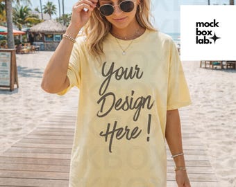 Summer Style Mockup Comfort Colors 1717 Butter Mockup C1717 Trendy Beach Lifestyle Tshirt Mockup Summer Yellow Shirt Mockup Digital Download