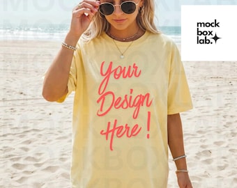 Butter Comfort Colors 1717 Mockup Summer Lifestyle C1717 Mockup Beach Model Oversized T-shirt Mockup Pinterest Shirt Mockup Digital Download