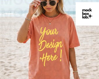 Comfort Colors 1717 Terracotta Mockup C1717 Summer Lifestyle Mockup Pinterest Model Influencer Trendy Beach T-shirt Mockup Digital Download