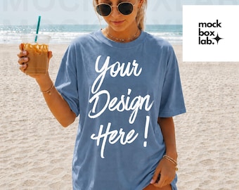 C1717 Blue Jean Mockup Comfort Colors T-shirt Mock Summer Mocks Beach Mockup 1717 Blue Jean Mockup Lifestyle Trendy T-Shirt Mock