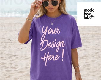 Comfort Colors 1717 Grape Mockup C1717 Summer Lifestyle Mockup Pinterest Model Influencer Trendy Beach Purple Shirt Mockup Digital Download