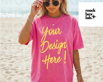 Comfort Colors 1717 Crunchberry Mockup C1717 Summer Lifestyle Mockup Pinterest Model Influencer Trendy Beach T-Shirt Mock Digital Download