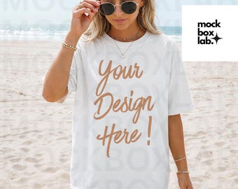 Comfort Colors 1717 White Mockup C1717 Summer Lifestyle Mockup Pinterest Model Influencer Trendy Beach White T-Shirt Mockup Digital Download