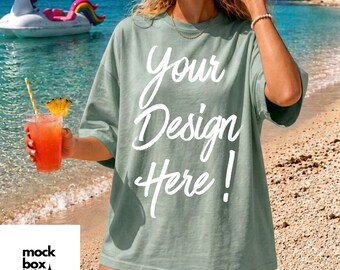 Comfort Colors 1717 Bay Mockup C1717 Summer Lifestyle Mockup Pinterest Model Influencer Boho Trendy Beach Bay Shirt Mock Bay 1717 Mockup