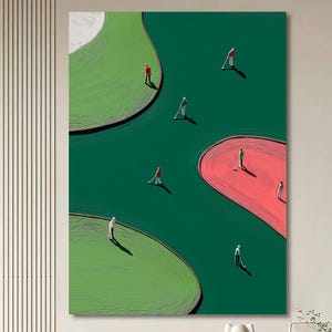 Textured Golf Art, Green Palette Knife Painting, Modern Sport Decor