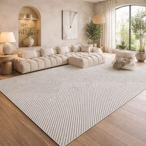 Carpette géométrique moderne - tapis bohème scandinave texturé doux beige