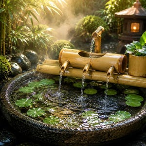 Bamboo Water Fountain, Japanese Zen Tabletop Decor, Relaxing Feng Shui Water Feature
