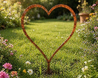 Rustic Metal Heart Garden Stake – Vintage Rust Lawn Ornament – Farmhouse Garden Art