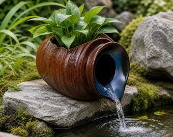 Ceramic Water Fountain Pot, Japanese Zen Garden Water Feature, Mini Outdoor Patio Decor