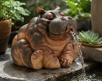 Estatua de hipopótamo para fuente de agua, decoración de resina con forma de animal para estanque, elemento decorativo relajante para patio o jardín.