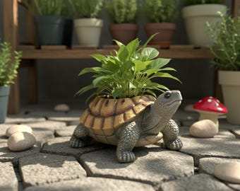 Vaso per piante a forma di tartaruga realistica / Porta piante grasse in resina dipinta a mano, decorazione da giardino.