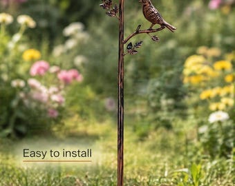 Vintage Metal Bird Bath Feeder Stake, Garden Wildlife Decor, Rustic Bird Bowl