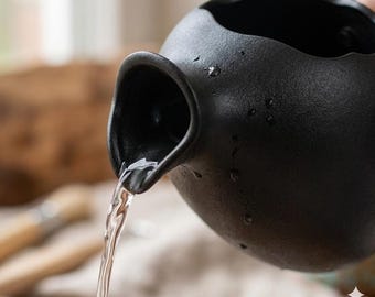 Modern Black Fountain Spout | Organic Garden Pond Water Feature Accent