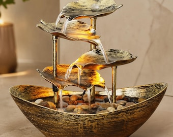 Zen Leaf Water Fountain with LED Light – Cascading Tabletop Relaxation Decor