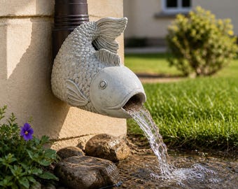 Fish Gutter Downspout Extension, Decorative Garden Water Spout, Outdoor Pond Feature