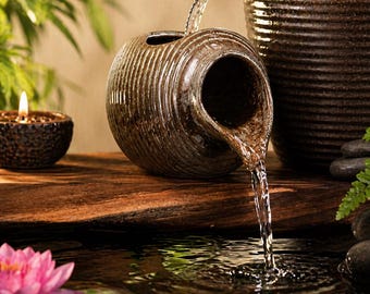 Ceramic Zen Water Fountain Pot, Modern Minimalist Tabletop Water Feature