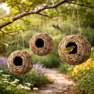 Natürliches gewebtes Vogelhaus: Dekoratives Nest im Freien, Gartenvogelfutterhaus, Tierunterstand