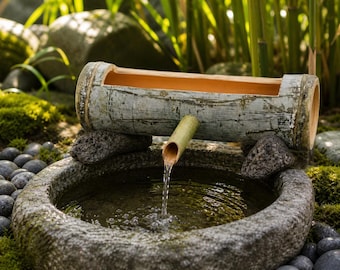 Fontana d'acqua in bambù, decorazione per giardino zen giapponese, mini fontana rilassante