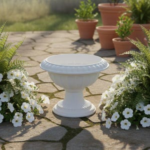 Vit räfflad urnplanter | Klassisk piedestalvas, romersk trädgårdskruka, bröllopsbordsdekoration