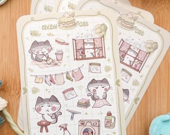 Summer/spring Chubby Cat Sticker Sheet | Cozy, Laundry & Cleaning ...